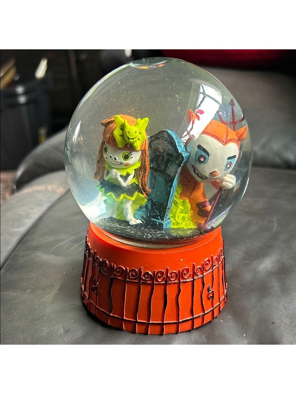 Spooky Halloween Snow Globe with Orange Base nightmare before Christmas